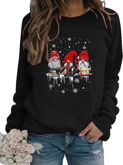 Christmas Gnomes Santa Sweatshirt Crewneck Long Sleeve Pullover Tops