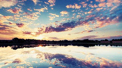 1920x1080 1920x1080 Lake Reflection Clouds Sky Sunset