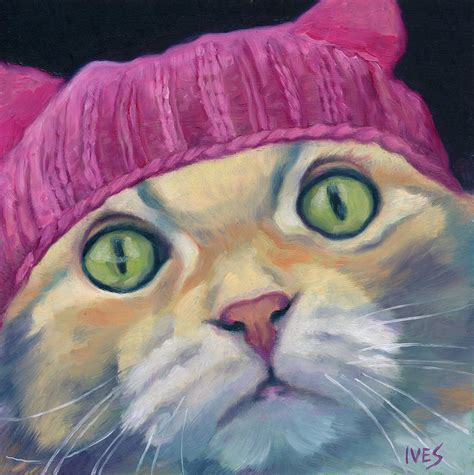 Pink Pussy Hat Maine Coon Cat Painting By Rebecca Ives