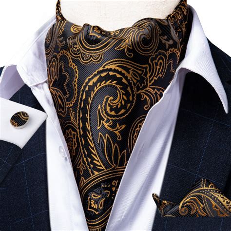 Brown Black Paisley Silk Cravat Woven Ascot Tie Pocket Square