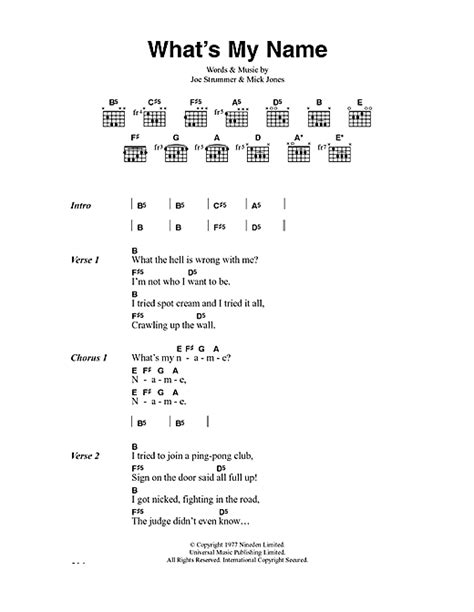 Whats My Name Sheet Music By The Clash Lyrics And Chords 41233