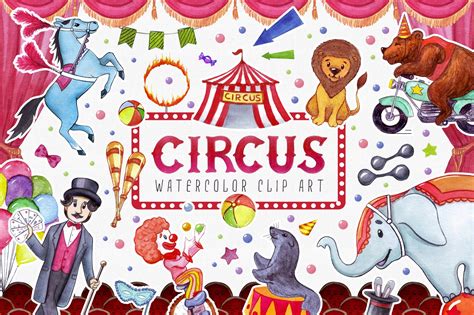Circus Watercolor Cute Clip Art 281677 Illustrations