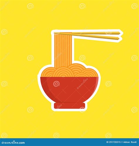 Cartoon Noodle Soup In Chinese Bowl Asian Food For Menus Of Cafes And