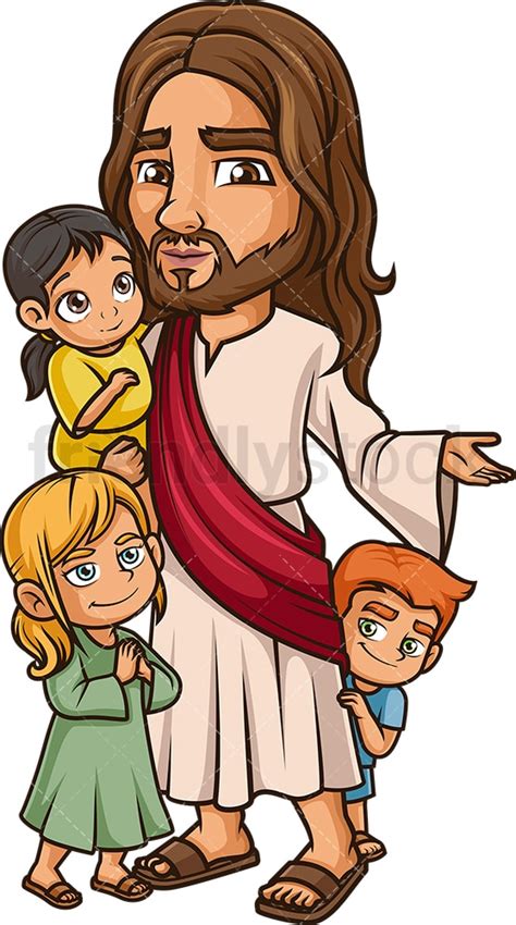 Jesus Christ With Children Cartoon Clipart Vector Friendlystock