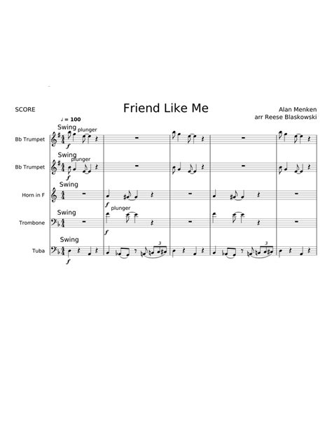 Friend Like Me Part 3 Of 5 Of Aladdin Brass Quintet Suite Sheet Music