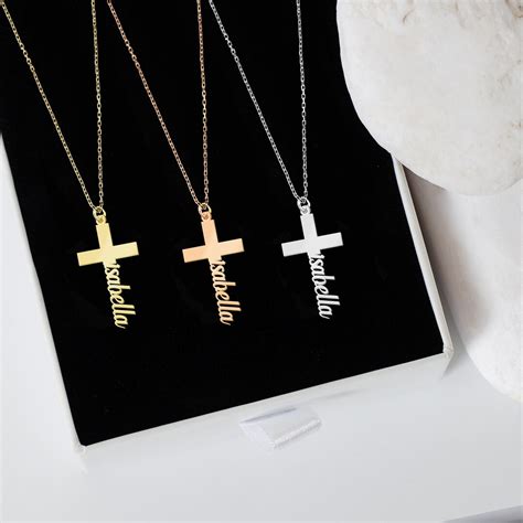 K Solid Gold Cross Name Necklace Personalized Necklace Personalized Cross Necklace Cross
