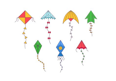 Kites Set Of Cartoon Kites Wind Flying Toy With Ribbon And Tail For