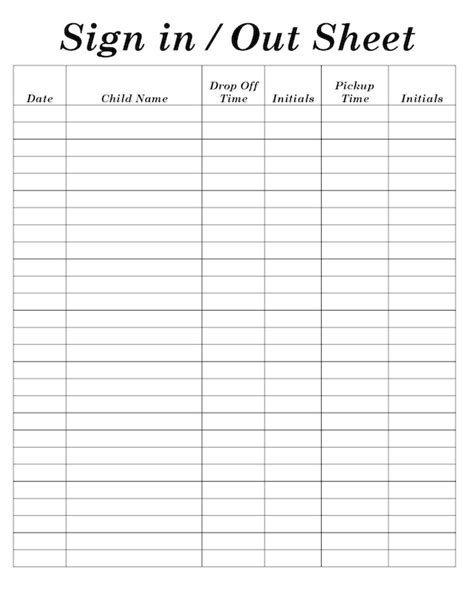 Sign In Sheets For Daycare School Preschool Sports Etsy