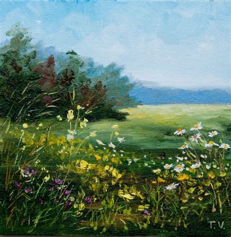 Summer Meadow Painting Landscape Oil Painting Floral Field Original Art Small Painting On Canvas