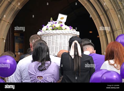 the coffin for katie kenyon is carried into st leonard s church padiham near burnley in
