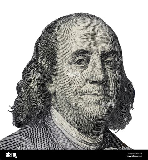 Benjamin Ben Franklin Face On Us 100 Dollar Bill Closeup Isolated