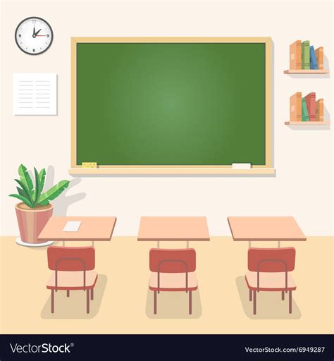 School Classroom With Chalkboard And Desks Class Vector Image On