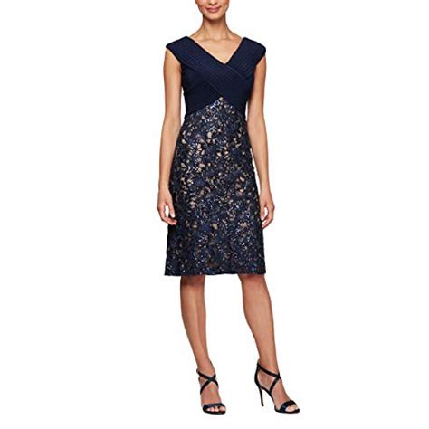 Alex Evenings Women S Midi Length Embroidered Dress Navy Nude Size