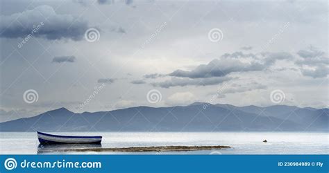 Lonely Boat On Lake Prespa North Macedonia Stock Image Image Of