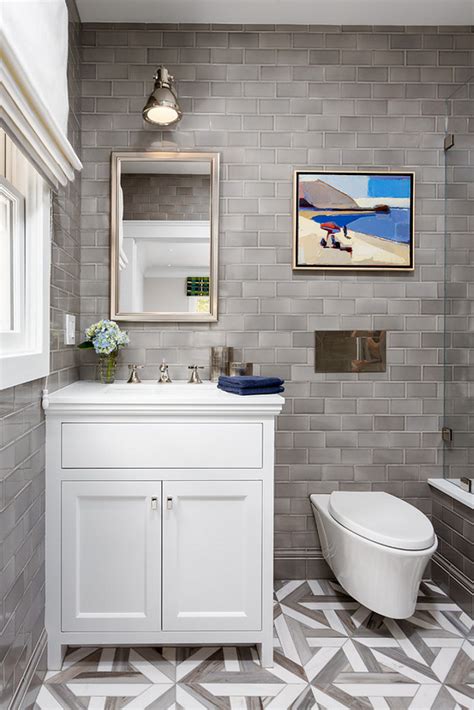 This is an eclectic bathroom with elements of modern, industrial and traditional design, the white subway tiles don't only cover the walls of the shower enclosure but of the entire bathroom, establishing a very. Bathroom Reno with Grey Subway Tile - Home Bunch Interior ...