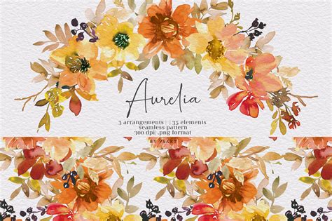 Watercolor Autumn Floral Clipart By Patishop Art Thehungryjpeg