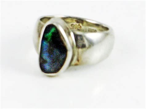 Blue Green Opal Ring Opal Ring Sterling Boulder Opal Ring Etsy