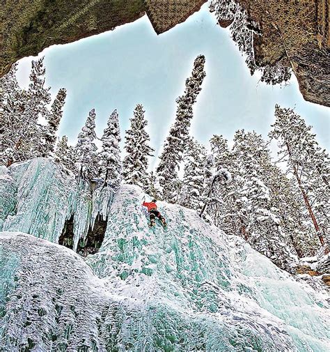 Ice Climbing On Frozen Waterfall By Elaine Plesser Waterfall