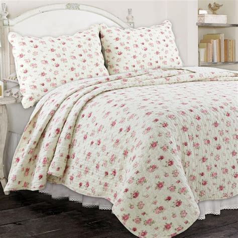 Cozy Line Home Fashions Soft Subtle Ditsy Rose Floral Garden 3 Piece Pink Cream Scalloped Shabby