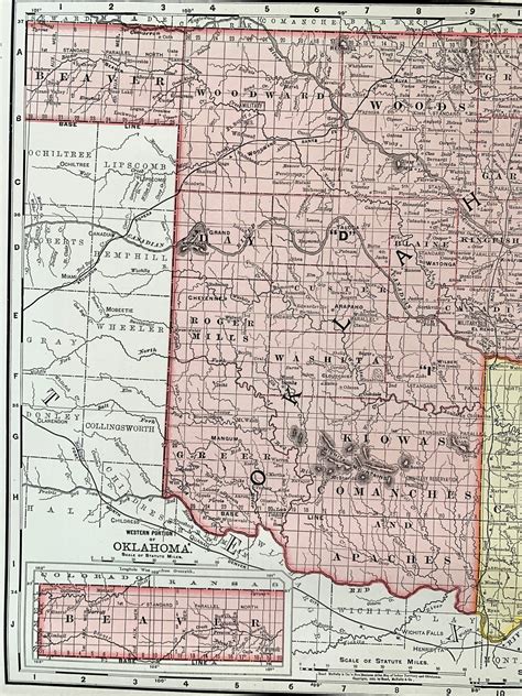 Indian Territory Map Original 1892 Rand Mcnally Atlas Etsy