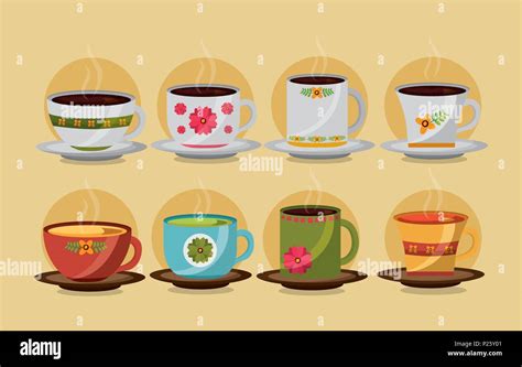 Decorative Flower Cups Coffee And Tea Collection Stock Vector Image