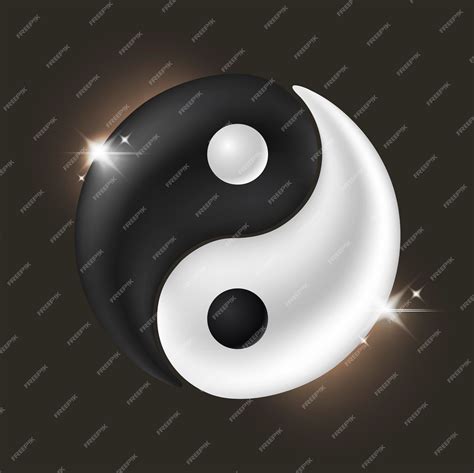 Símbolo Realista De Taijitu Yin Yang En Blanco Y Negro Vector Premium