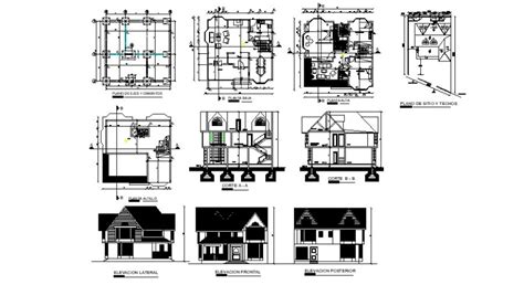 House Two Story Elevation Section Floor Plan Foundation And