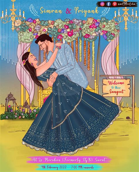 Designed This Sangeet Invite For This Beautiful Couple ️ Wedding Caricature Couple
