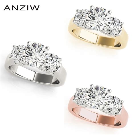 Anziw 925 Sterling Silver White Gold Yellow Gold Rose Gold Color Rings