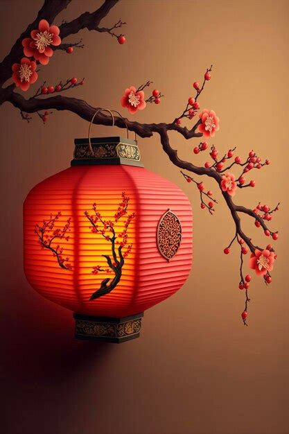 Premium Ai Image Red Paper Lantern Hanging From A Tree Branch