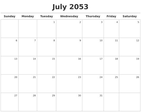 July 2053 Calendar Maker