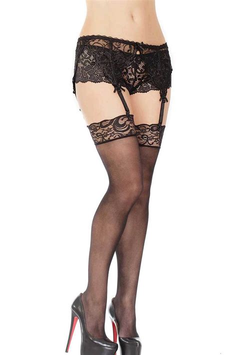 Solid Lace Top Stockings By Coquette Foxy Lingerie