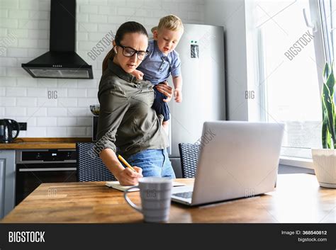 Busy Mom Works Home Image And Photo Free Trial Bigstock