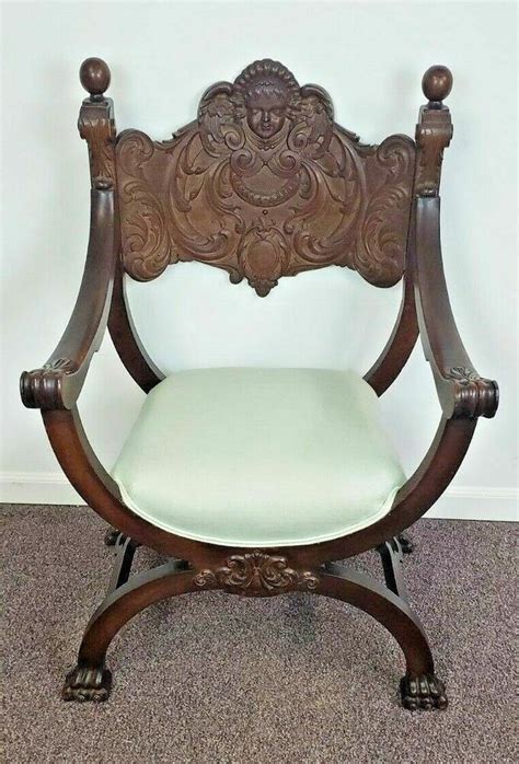 19th Century Gothic Revival Priest X Chair Cherub Face and Claw Foot