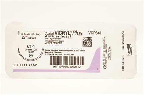 Ethicon Vcp341 1 Vicryl Plus W Irgacare Mp Stre Ct 1 36mm 12c Taper