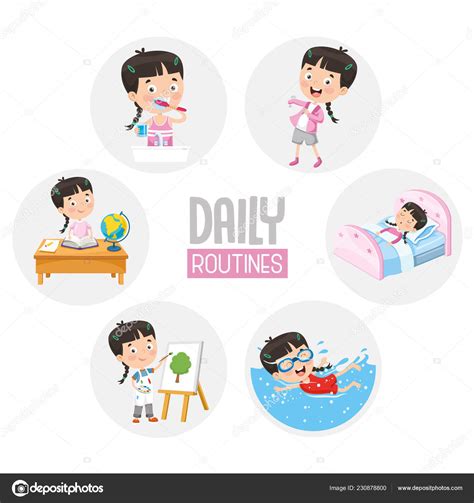 Vector Illustration Kid Daily Routine Activities Stock Vector By