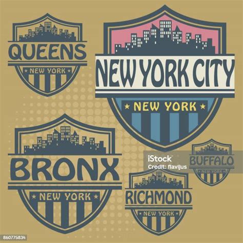 Stamp Or Label Set With Names Of New York Cities Stock Illustration