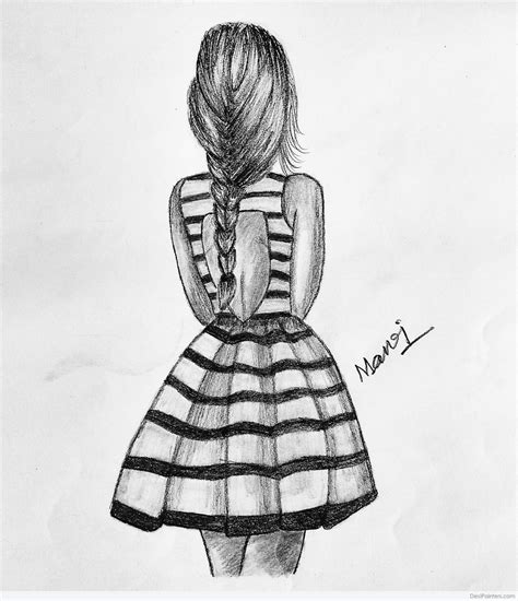 Awesome Pencil Sketch Of Girl From Back Desi Painters
