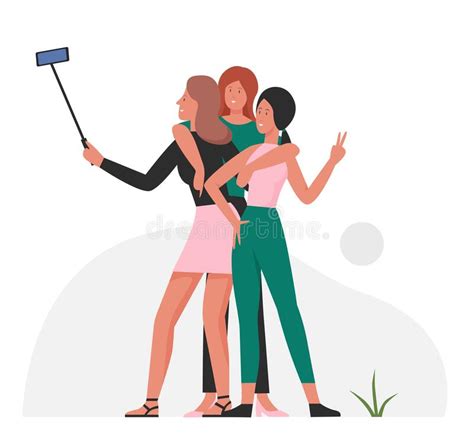 Group Friends Taking Selfie Selfie Stick Stock Illustrations 159