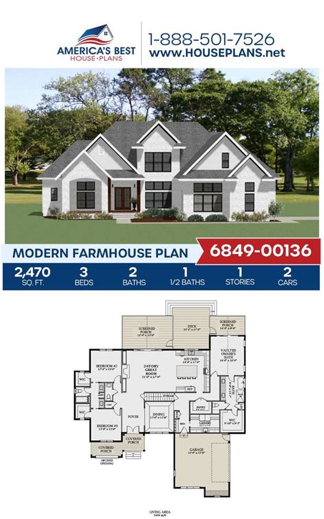 House Plan 6849 00136 Modern Farmhouse Plan 2470 Square Feet 3