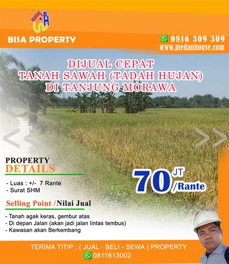 Dijual Tanah Sawah Tadah Hujan Padat Di Tanjung Morawa Rp 100 Juta Rante Rp 70juta Rante Nego