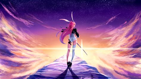 Download 1366x768 Wallpaper Valkyrja Anime Girl Warrior Hot Honkai