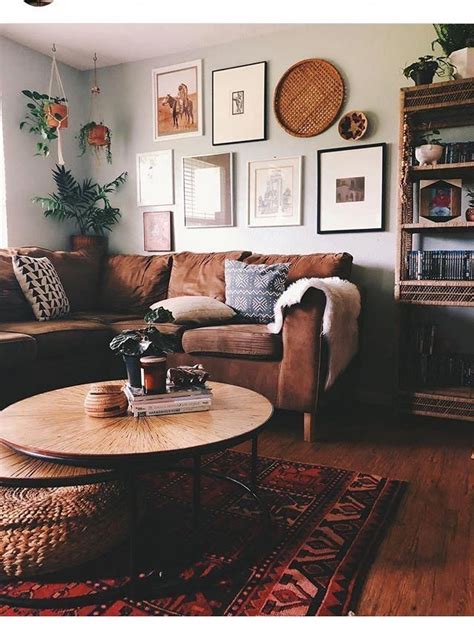 Mid Century Modern Bohemian Living Room With Gallery Wall Round Table