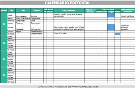 Plantilla Calendario Editorial De Redes Sociales GRATIS