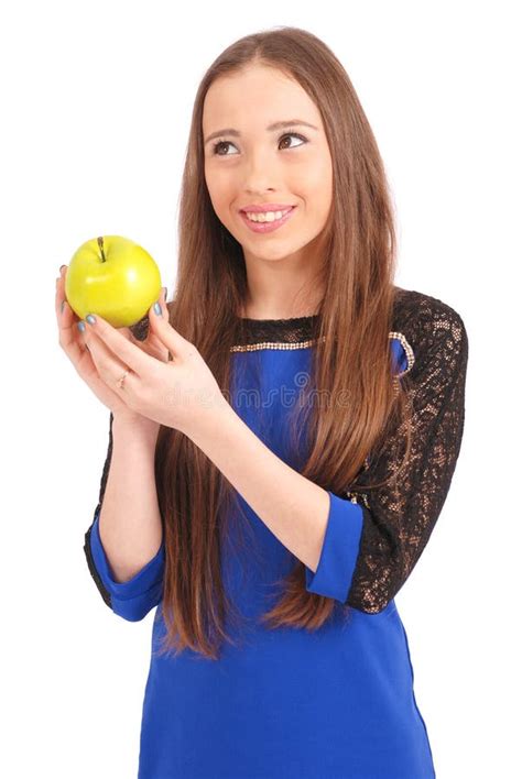 Young Girl Holding Red Apple Stock Photo Image Of Beauty Cheerful