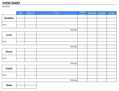 12 Excel Food Diary Template Excel Templates Excel Templates