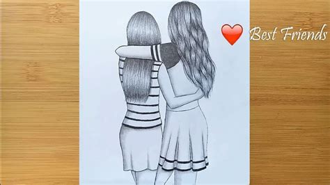 Bff Drawing Tutorial ~ Friends Draw Two Hugging Sketch Pencil Drawings Each Other Bff Tutorial