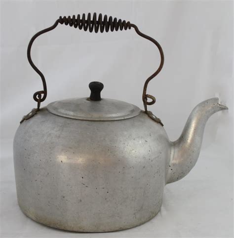 Vintage Large Aluminum Tea Kettle With Metal Coiled Handle By Etsy
