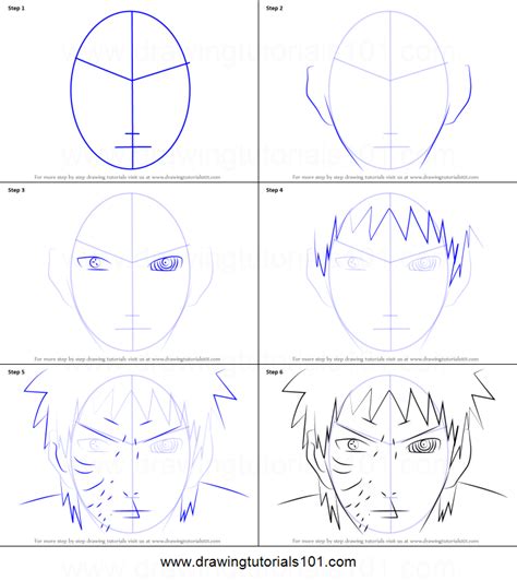 How To Draw Obito Uchiha Face From Naruto Printable Drawing Sheet By
