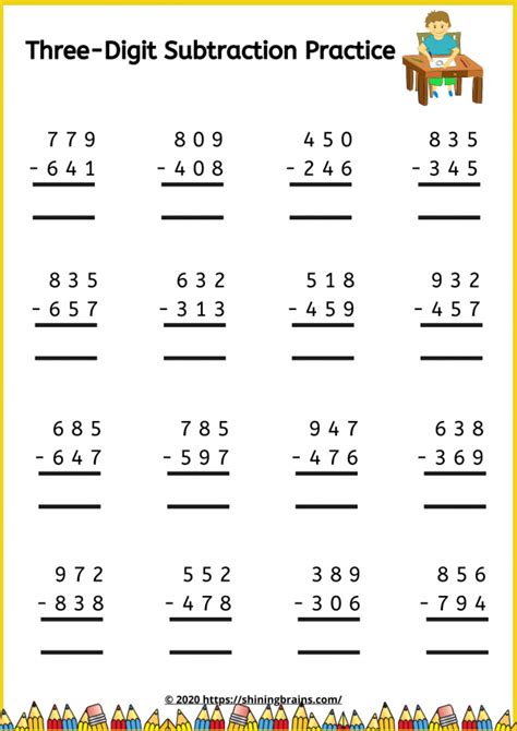 Adding And Subtracting Three Digit Numbers Worksheet